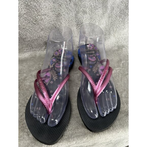 Havaianas Women's US 7/8 37/38 Paisley Flip Flops Purple Pink Metallic Sandals - Picture 1 of 8